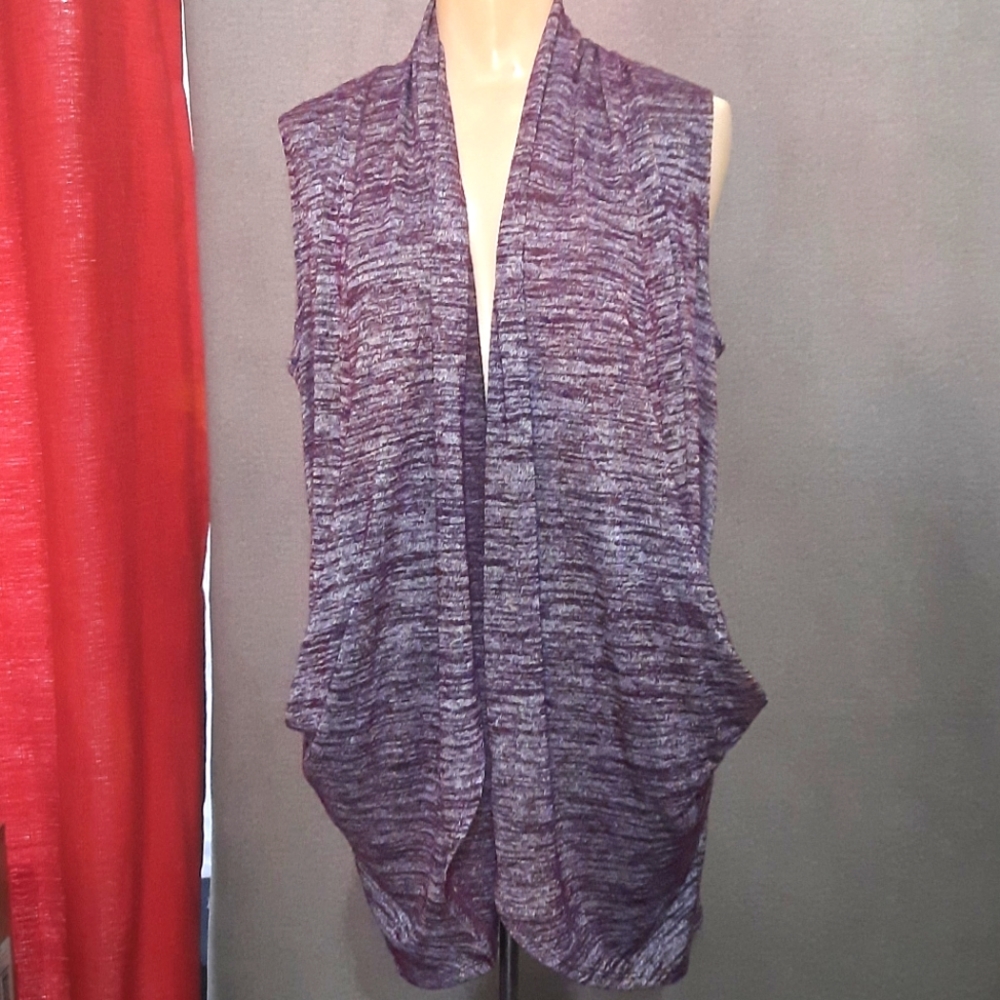 LOGO Lori Goldstein Open Vest Cardigan Heather Purple sz S